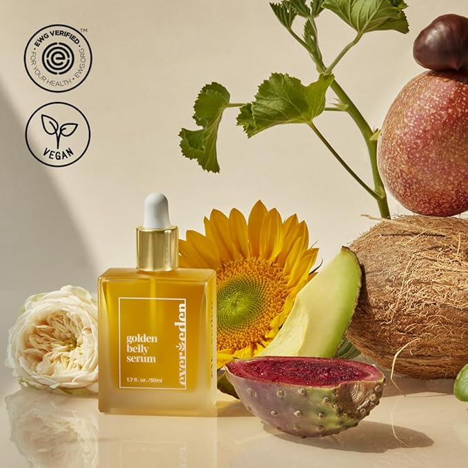 Evereden Golden Belly Serum, 1.7 fl oz. | Clean & Vegan Women's Belly Oil for Pregnancy and Postpartum | Clean Maternity Skincare | Non-Toxic Stretch Mark Oil-Velvo Beauty