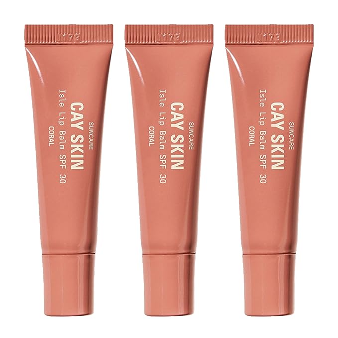 Cay Skin Isle Lip Balm SPF 30 – High Shine, Hydrating + Sheer Lip Gloss in Vanilla Brown Sugar Flavor – Formulated with Natural Ingredients for All Skin Tones – 3-Pack, Coral-Velvo Beauty
