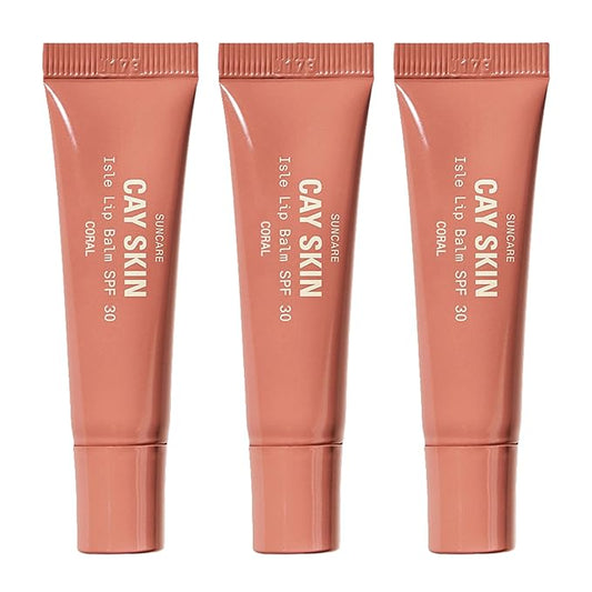 Cay Skin Isle Lip Balm SPF 30 – High Shine, Hydrating + Sheer Lip Gloss in Vanilla Brown Sugar Flavor – Formulated with Natural Ingredients for All Skin Tones – 3-Pack, Coral-Velvo Beauty