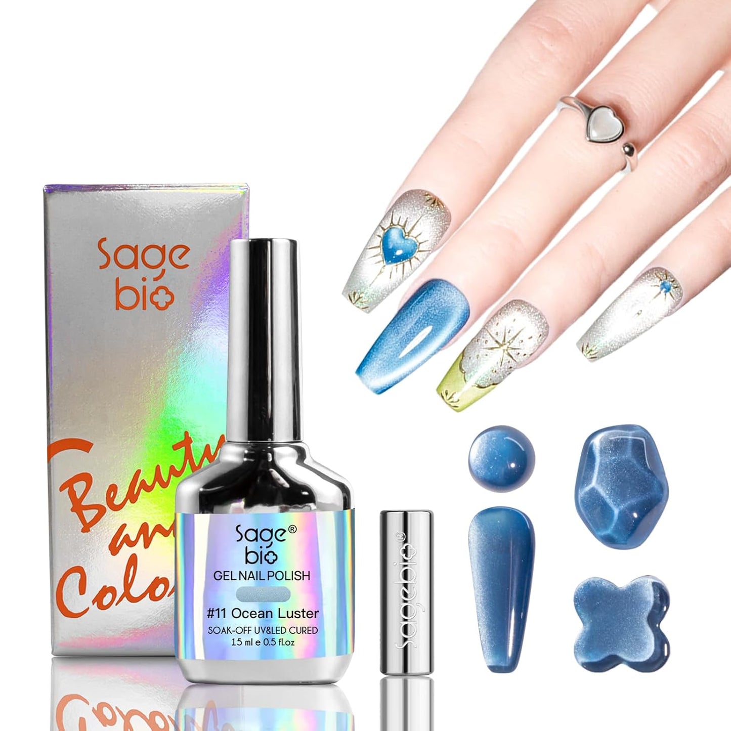 High-Density Cat Eye Gel Nail Polish with Magnet Stick, 15ml Dopamine Color Palette, Magnetic Effect Gel for DIY Manicure, Multiple Color Options - Ocean Luster-Velvo Beauty