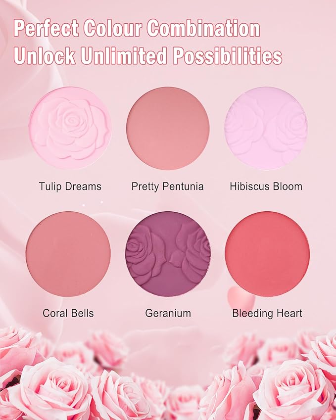 Matte Rose Face Blush Palette Kit with Brush-6 Colors Pink Purple Silky Mineral Blendable Blusher Contour Powder for Cheeks,Longlasting Facial Eyeshadow Beauty Cosmetic Makeup Gift for Women-Set 01-Velvo Beauty