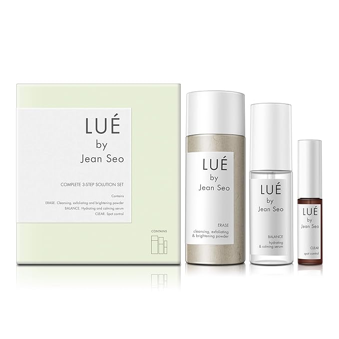 SKIN SOLUTION SET a THREE Step Solution for All Skin Types, Includes Lue by Jean Seo ERASE exfoliant, BALANCE Hydrating Serum and CLEAR Spot Control-Velvo Beauty
