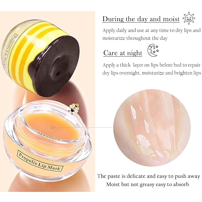 Bee Lip Mask Balm Honey Pot, 2PCS Honey Lip Sleeping Mask Hydrating Prevention Dry and Cracked Lip Scrubs Exfoliator, Overnight Lip Mask Reduces Lip Lines-Velvo Beauty