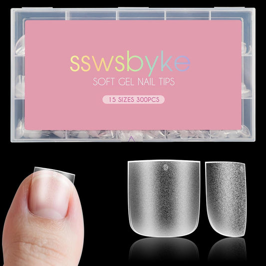 Toe Nail Tips, SSWSBYKE 300Pcs Short Square Soft Gel Full Cover Fake Toe Nail Tips 15 Sizes Matte Press on Acrylic Toe Nail Extensions For Home DIY Nail Salon-Velvo Beauty
