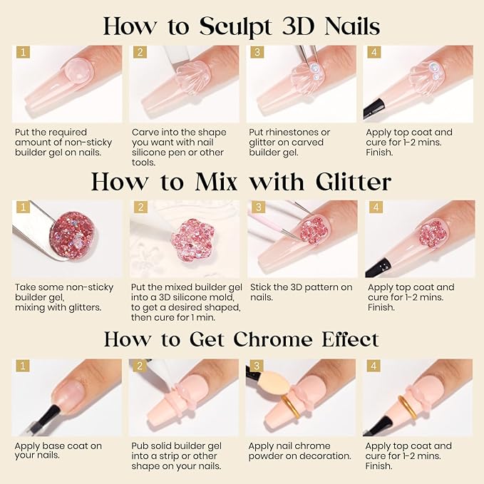 MIZHSE Solid Builder Gel for Nails, Clear Non-Sticky Sculpting Gel, 3D Nail Art Carving Building Modeling Hard Nail Extension Soak Off UV/LED Nail Art Salon Home DIY 15g-Velvo Beauty