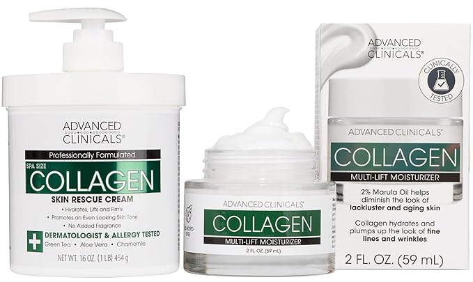 Advanced Clinicals Collagen Cream W/Hyaluronic Acid Face Moisturizer + Collagen Body Cream 2pc Skincare Set For Women & Men To Reduce Appearance Of Wrinkles, Fine Lines, & Uneven Skin Tone, 2pc Set-Velvo Beauty