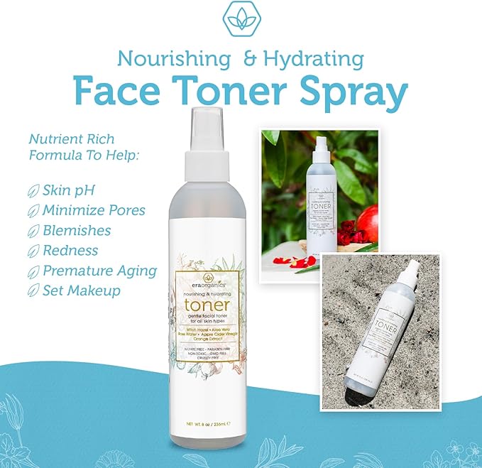 Era Organics Hydrating Toner for Face - Refreshing and Balancing Anti Aging Facial Mist with Rose Water, Apple Cider Vinegar, Witch Hazel-Velvo Beauty