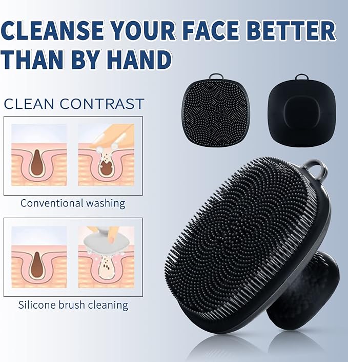 VWMYQ Face Scrubber, Silicone Face Scrubber for Men Facial Cleansing Brush Silicone Face Wash Brush Manual Waterproof Cleansing Skin Care Face Brushes for Exfoliating- Black-Velvo Beauty