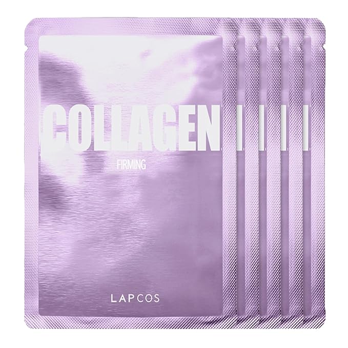 LAPCOS Collagen Sheet Mask, Firming Daily Face Mask with Collagen Peptides for Anti-Aging, Helps to Minimize Wrinkles, Restores Skin Elasticity & Firmness, Korean Beauty Favorite, 5-Pack-Velvo Beauty