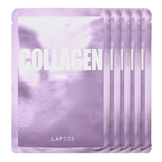 LAPCOS Collagen Sheet Mask, Firming Daily Face Mask with Collagen Peptides for Anti-Aging, Helps to Minimize Wrinkles, Restores Skin Elasticity & Firmness, Korean Beauty Favorite, 5-Pack-Velvo Beauty