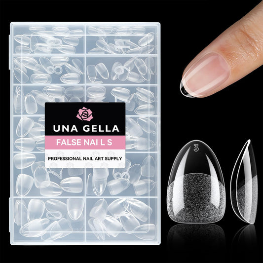 UNA GELLA Extra Short Almond Nail Tips Full Cover 216PCS Gel Nail Tips Short Almond Shaped Nails Tips Soft Gelly Gel Clear Fake Nails Tip for Acrylic Nail Tip Soak Off Home DIY Salon Nails 12 Sizes-Velvo Beauty