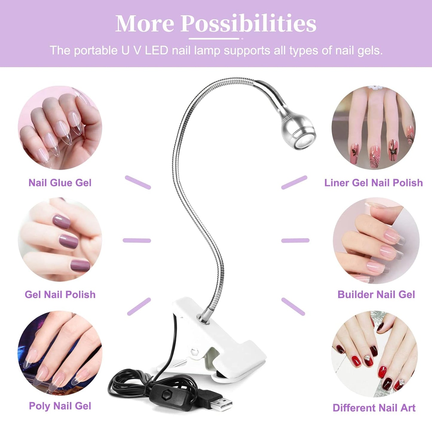 Saviland Mini Nail LED Lamp – Flexible Rotatable USB Quickly Nail Dryer Gel Lamp for Nails with Securing Clip Led Light for Nails for Curing Gel Polish U V Nail Gels Manicure DIY-Velvo Beauty