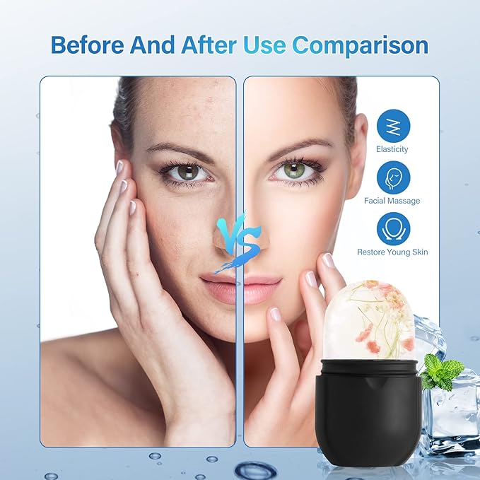 Ice Roller for Face Eye, Ice Roller Mold Face Skin Care Kit for Brighten Skin and Enhance Your Natural Glow Remove Fine Lines Shrink Pores Reduce Acne and Lubricate the Skin (Black)-Velvo Beauty