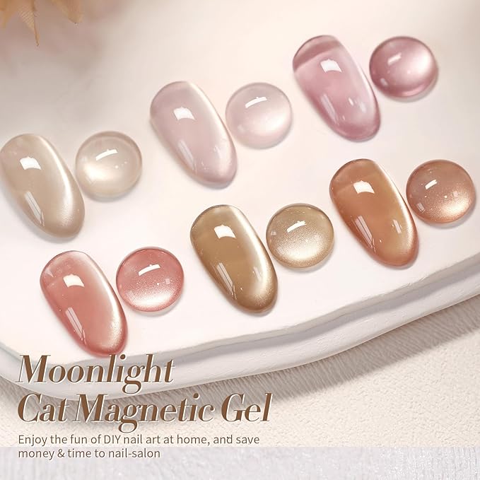 Born Pretty Cat Magnetic Eye Gel Nail Polish Cat Magnetic Shimmer Glitter Holographic Nail Polish Autumn Winter Moonlight Nude Brown Pink Purple 7ML 6PCS-Velvo Beauty