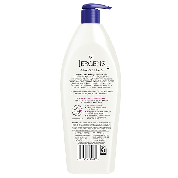 Jergens Ultra Healing Dry Skin Lotion, Hand and Body Moisturizer for Quick Absorption into Extra Dry Skin with Hydralucence Blend, Vitamins C, E and B5, White, 21 oz-Velvo Beauty