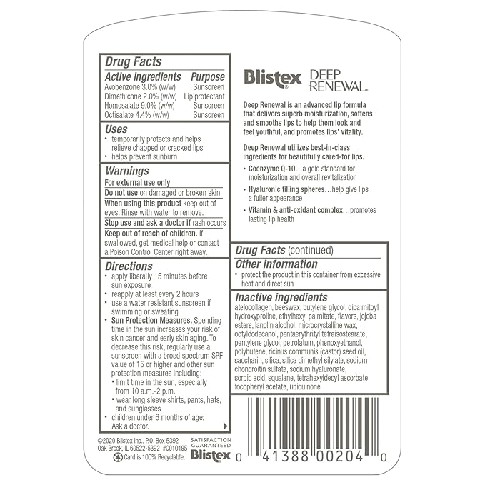 Blistex Lip Protectant Sunscreen Deep Renewal Anti-Aging Formula 0.13 Ounce (3.69g) (Value Pack of 4)-Velvo Beauty