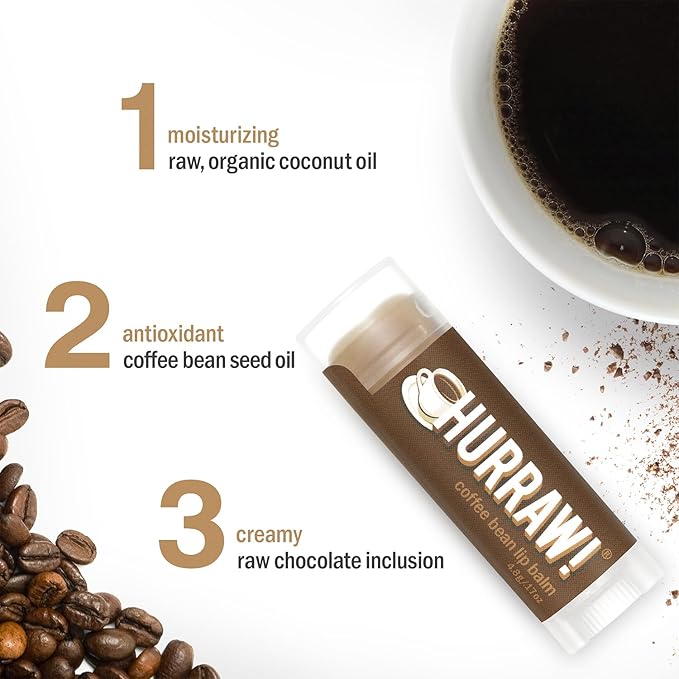 Hurraw! Coffee Bean Lip Balm, 3 Pack: Organic, Certified Vegan, Cruelty and Gluten Free. Non-GMO, 100% Natural Ingredients. Bee, Shea, Soy and Palm Free. Made in USA-Velvo Beauty