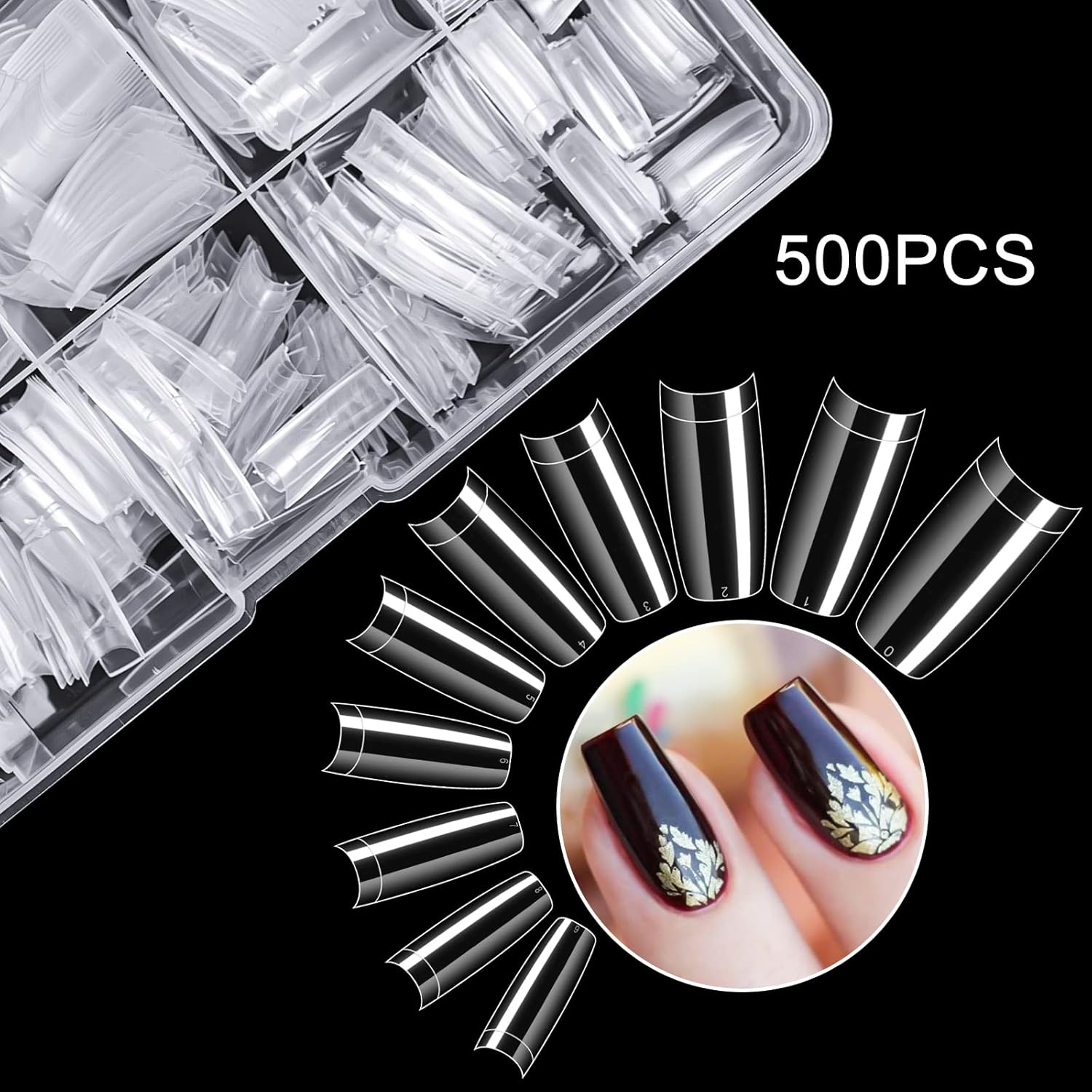 krofaue 500PCS Clear False Nails Tips - Half Cover Lady French Style Acrylic Artificial Tip Manicure with Box of 10 Sizes for Nail Tips Art Salons and Home DIY-Velvo Beauty