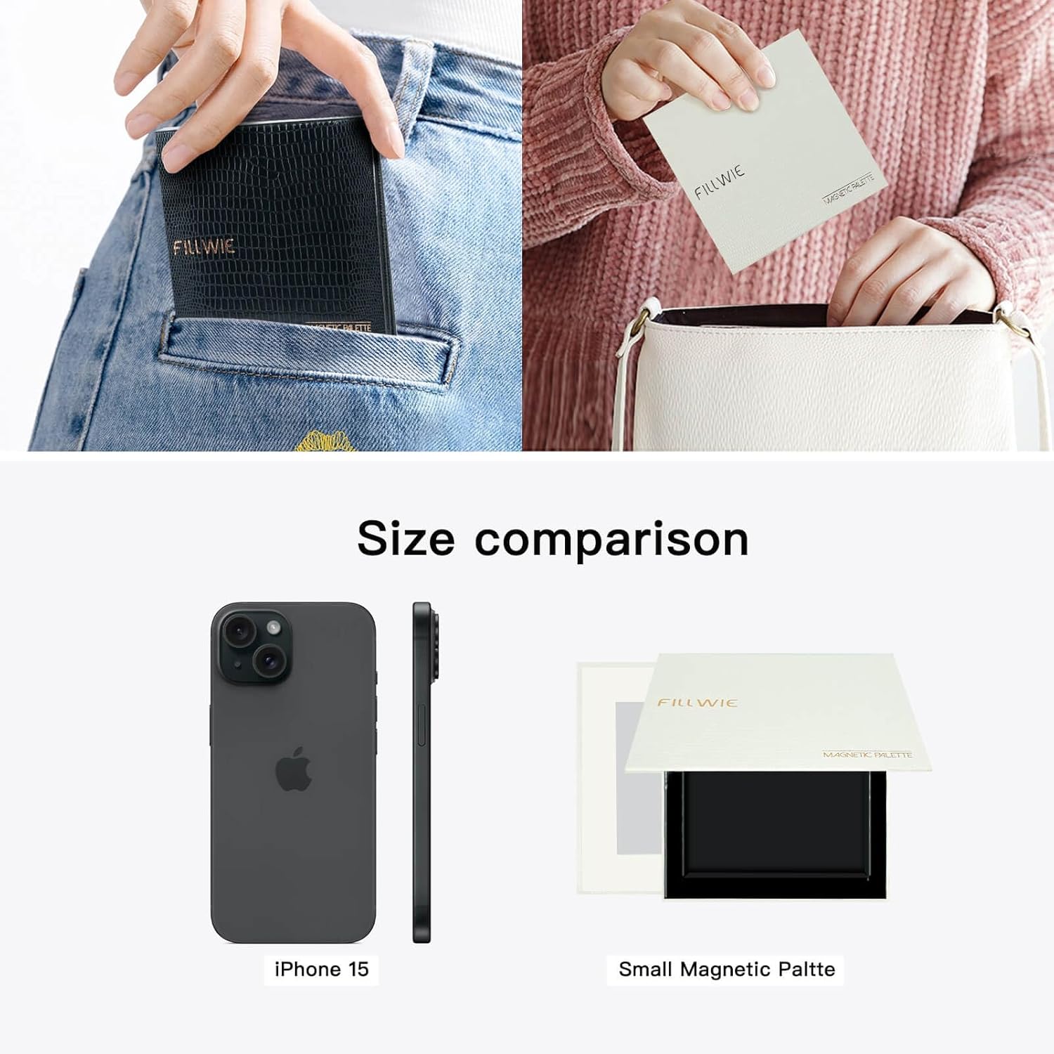 White Magnetic Refillable Makeup Palette with Mirror – Lightweight, Durable, Travel-Ready Case for Eyeshadow, Blush, Lipstick – Includes Spatula & 20 Stickers – Small, Waterproof Paperboard-Velvo Beauty