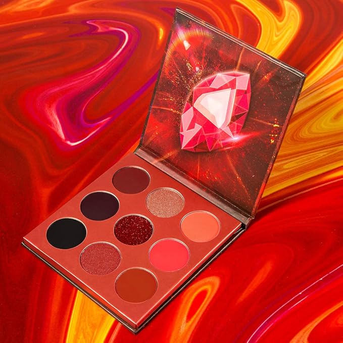 docolor Eyeshadow Palette 9Colors Red Eyeshadow Gemstone Shadow Palettes Highly Pigmented Mattes Shimmers Smokey Glitter Cream Colorful Powder Blendable Long Lasting Waterproof Makeup Palette-Velvo Beauty