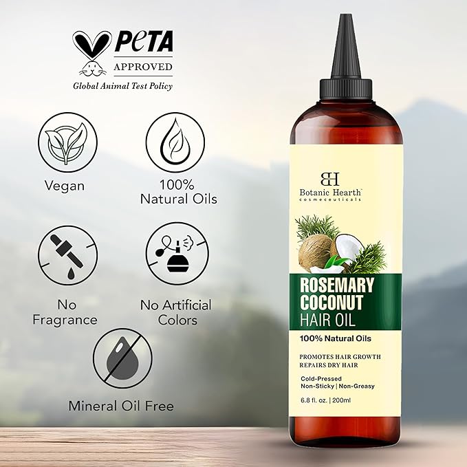 Botanic Hearth Rosemary, Coconut & Avocado Oil For Hair Growth (6.7 fl oz) Infused with Rosemary, Coconut, Biotin|Hair Oil Repairs Damaged Hair, Strengthening, Healthier Hair, Moisturizing- Hair Tonic-Velvo Beauty