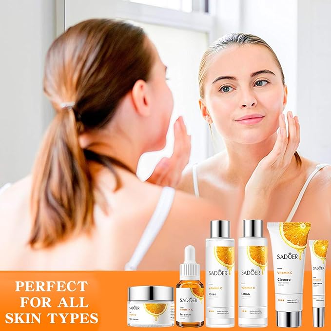 Vitamin C Daily Skin Care Set Daily Moisturizing & Nourishing Fresh Orange Essence Skin Care Set Vitamin Essence Six-piece Set-Velvo Beauty