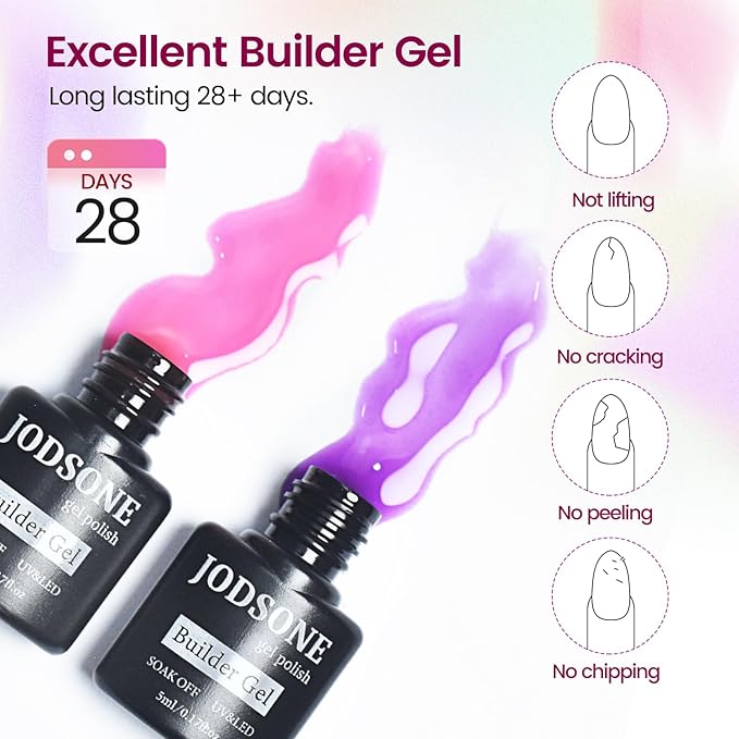 JODSONE Builder Gel Nail Kit with U V Light Base Top Coat 21 Colors High Shine Builder Gel and 100 PCS Extension Stickers-Velvo Beauty