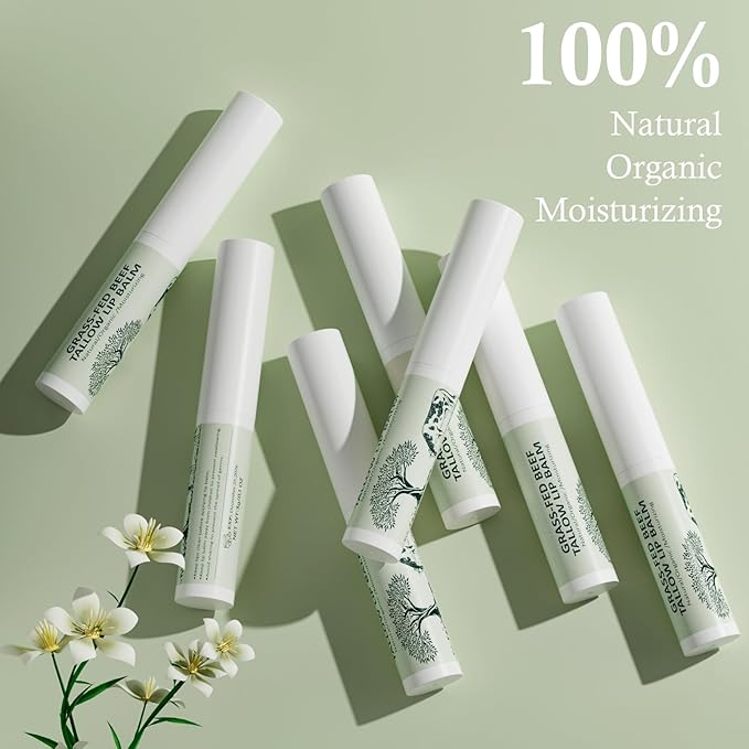Tallow Lip Balm, Natural Lip Balm, Beef Tallow for Skin, Tallow Balm, All Natural Unscented 100% Grass Finished Beef Tallow Chapstick Organic Moisturizing Hydrates Dry Lips Moisturizer for Lip Care-Velvo Beauty