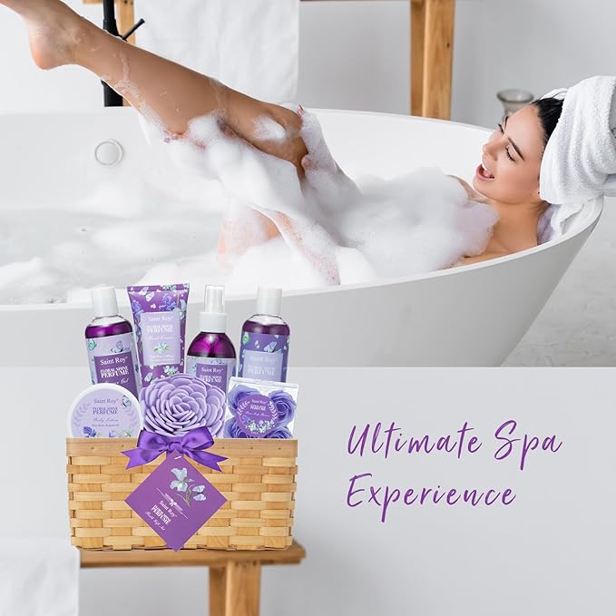 Mother's Day Gifts for Mom Gift Basket for Women, Luxury 11Pcs Floral Perfume Scents Bath and Body Home Spa Gift Kit with Bubble Bath, Body Lotion, Self Care Gifts Basket for Her, Birthday Gifts-Velvo Beauty
