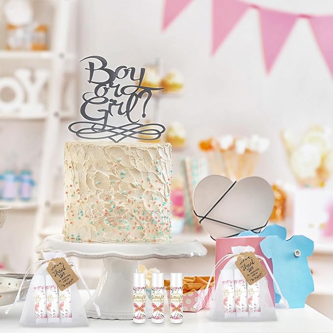 Demissle 50 Pcs Baby Shower Lip Balm Gift Set with 100 Pcs Organza Bags Baby Shower Party Favor for Guest Thank You Tag Rope Baby Shower Party Decoration Gender Reveal Souvenirs (Butterfly)-Velvo Beauty