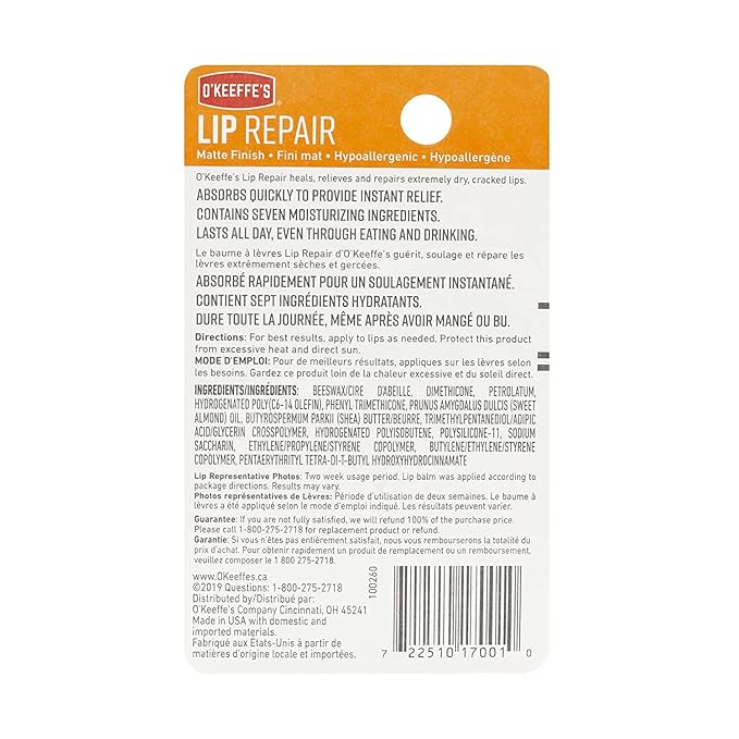 O'Keeffe's Unscented Lip Repair Lip Balm for Dry, Cracked Lips, Stick, (Pack of 5)-Velvo Beauty