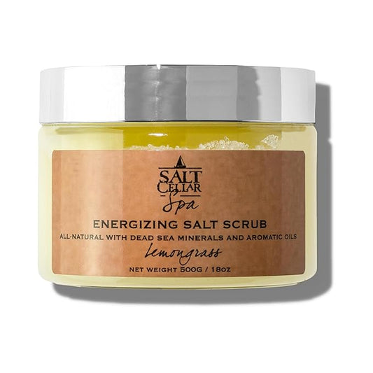 Salt Cellar Spa Energizing Lemongrass Salt Scrub - Awaken Your Skin with Dead Sea Minerals - Revive, Refresh, and Rejuvenate - Made in Israel, Cruelty-Free, 18 oz.-Velvo Beauty