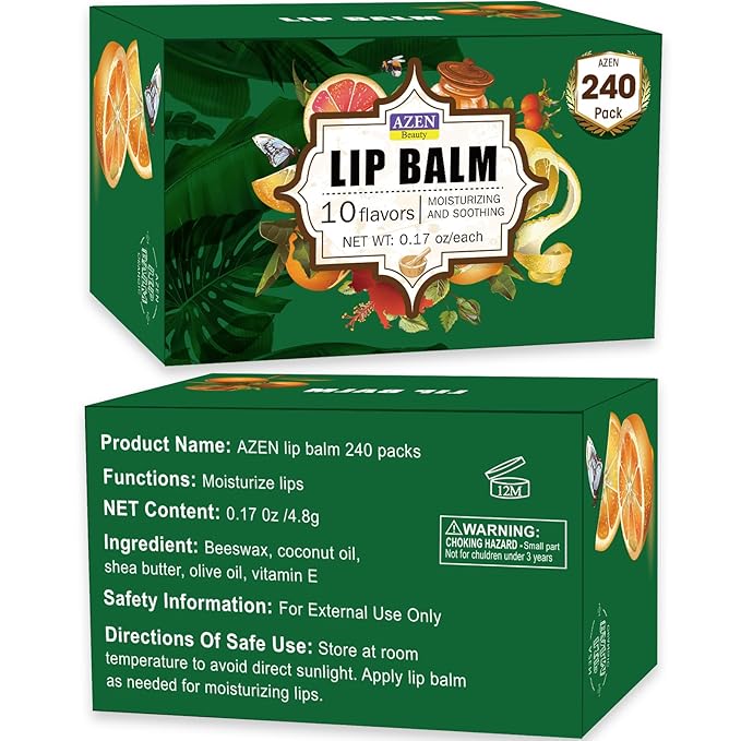 AZEN 240 Pack Lip Balm, Natural Lip Balm Bulk, Lip Care Product, Moisturizing Lip Balm for dry cracked lips - 10 Flavors-Velvo Beauty