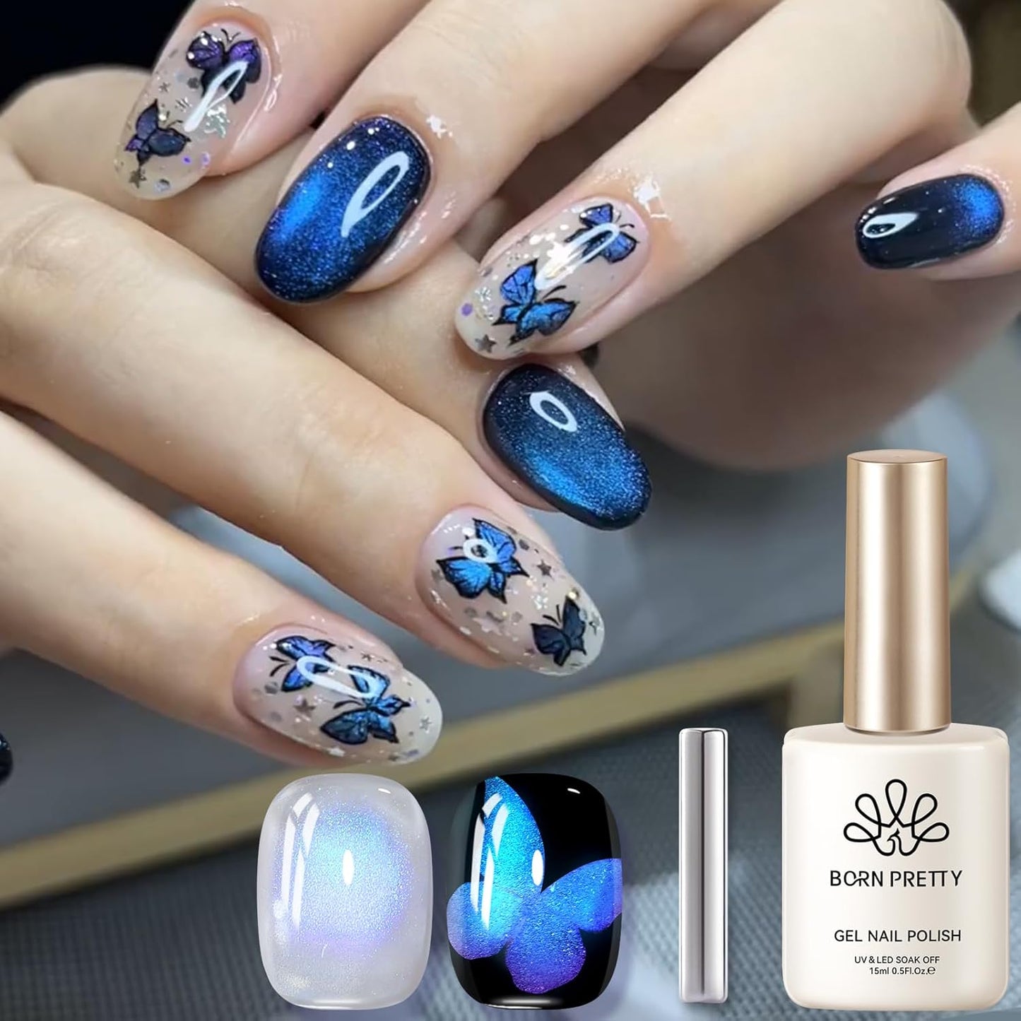 BORN PRETTY Cat Magnetic Eye Gel Nail Polish,Blue Tears Magnetic Gel Polish Passion Fruit Cat Magnetic Eye Gel Manicure Nail Art DIY 15ml-Velvo Beauty
