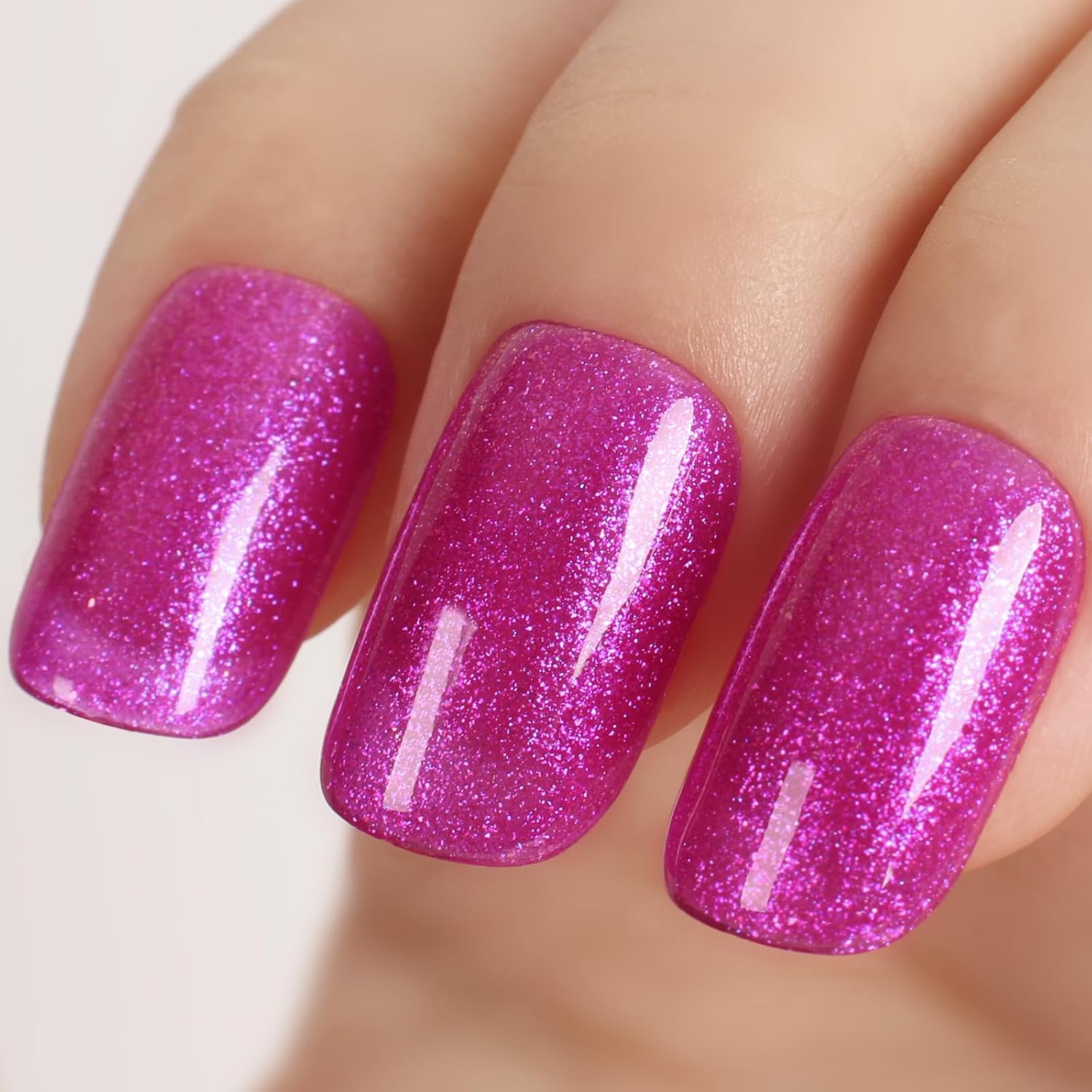 Glitter Gel Nail Polish,Sparkly Shimmer Fuchsia Gel Polish, 15ml UV/LED Soak Off Purple Gel Polish for Manicure Salon or DIY Nail Art at Home,Women Girls Gift - GP0092-Velvo Beauty