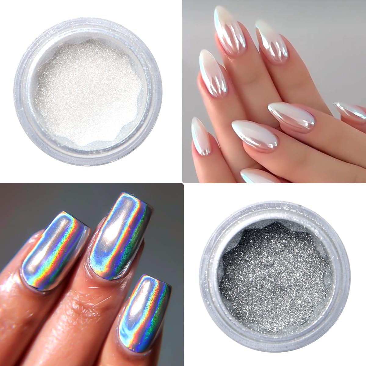 Chrome Nail Powder and 3D Nail Gel Kit, Metallic Mirror Glitter Effect Chrome Powder For Nail Art, Holographic Aurora Iridescent Dip Dust Pigment and 10g Sculpting Gel Set for Nail Decor DIY-Velvo Beauty