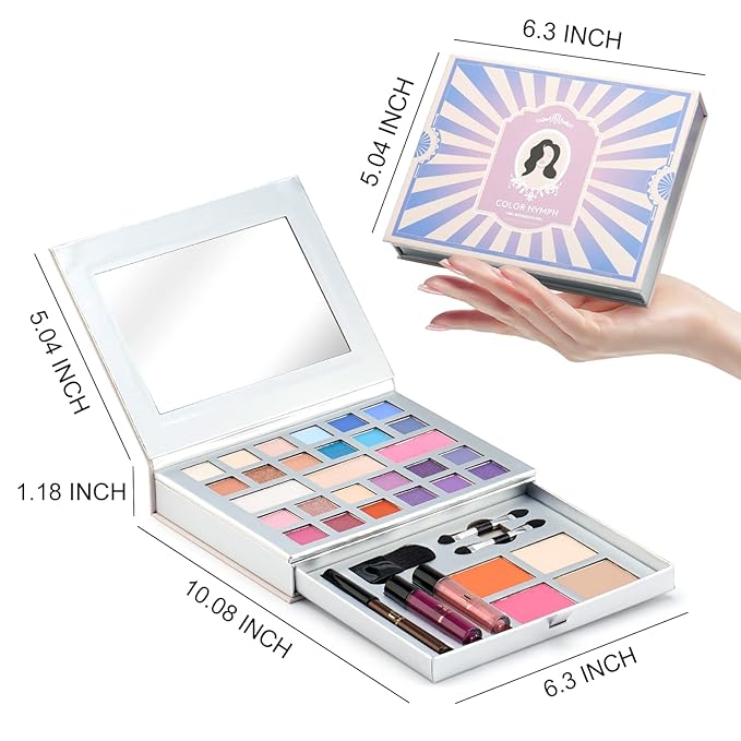 Color Nymph Makeup Kit for Teens, All in One Makeup Kit for Women Included 24 Colors of Matte Shimmer Eyeshadow, Highly Pigmented Lip Glosses, Eyeliner Pencil, Brushes, and Mirror-Velvo Beauty