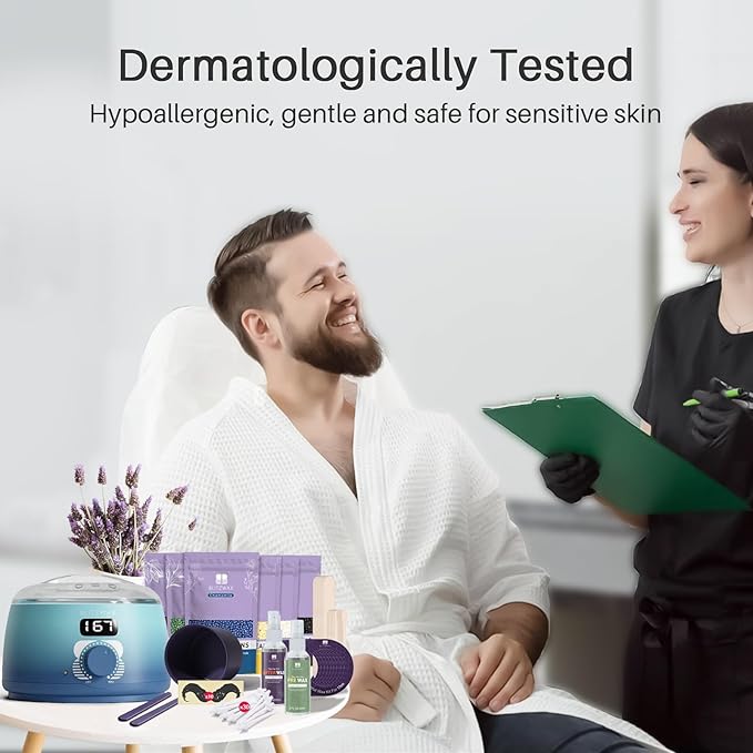 BLITZWAX Back and Nose Waxing Kit for Men, Hard Wax Warmer for Brazilian, Body and Face, At Home Hair Removal Kit, Beginner Friendly, Quick Heating, 93 Accessories, Blue Waves-Velvo Beauty