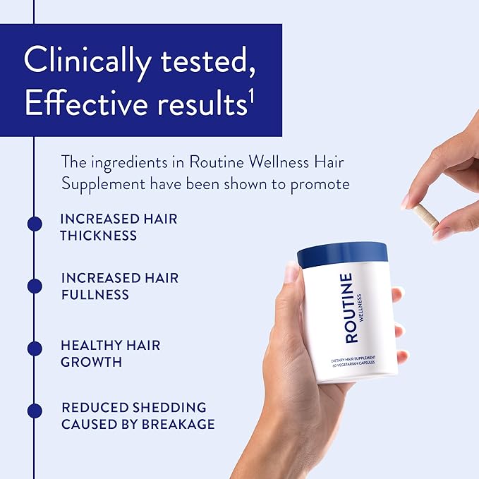 Routine Wellness Hair Growth Supplement - Clinically Proven for Thicker, Fuller Hair - Reduces Wrinkles, Fine Lines - Gluten Free, Ideal for Women & Men with Thinning Hair - 1 Bottle, 30 Day Supply-Velvo Beauty
