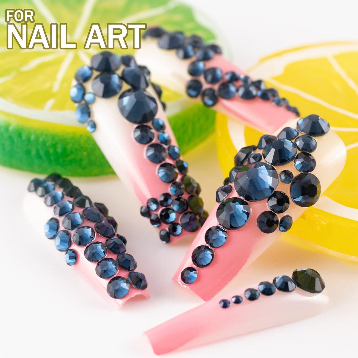 One Pack 2000 Pcs of Flatback Round Navy Blue Rhinestones 6 Sizes (1.5-6 mm) with Nail Art Rhinestone Picker Pencil and Tweezer for DIY and Salon Use-Velvo Beauty