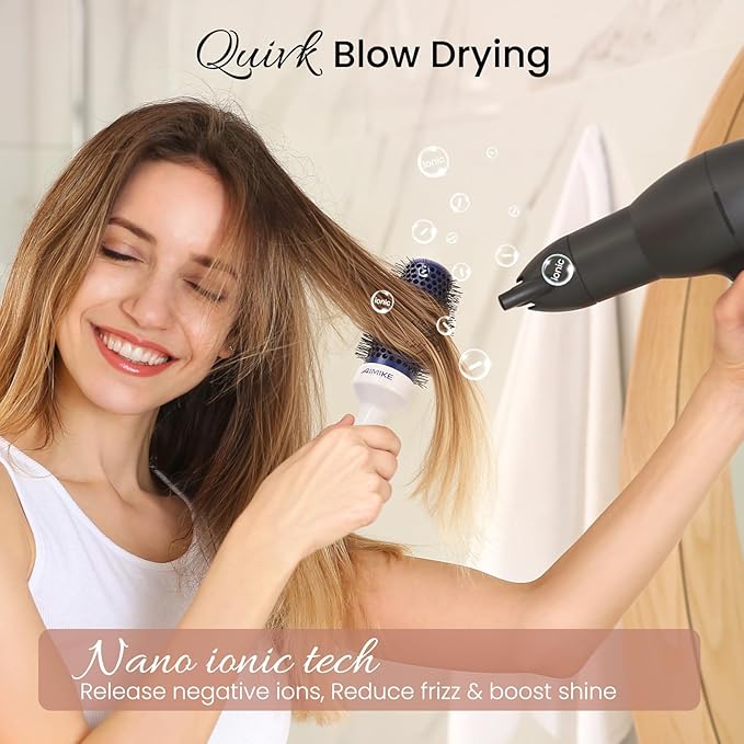 AIMIKE Nano Ionic Tech Ceramic Brush for Blow Drying, Styling and Volume Boost - Natural Wood One-Piece Design, 1.7 Inch/43mm-Velvo Beauty
