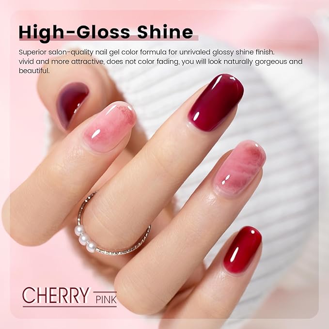 RARJSM Nude Jelly Gel Nail Polish Set 6pcs Clear Crytal Glass Pale Gray Pink Cherry Red Series Transparent Sheer Amber Milky Gel Varnish LED UV Curing Requires Soak off French Manicure Home Salon-Velvo Beauty