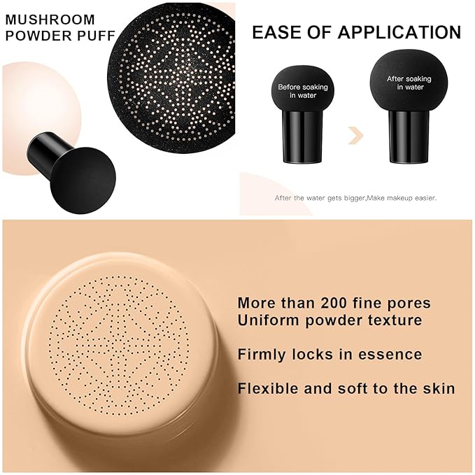 Mushroom Head Air Cushion BB Cream CC Cream Moisturizing Liquid Foundation, Concealer - Lasting Makeup Base for Even Skin Tone (#02 Natural)-Velvo Beauty