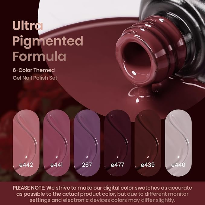 Beetles Purple Gel Nail Polish Set, Fall Burgundy Red Dark Purple Rose Petals Color Soak Off UV Light Cure Gel Polish Nail Art Design Gifts for Women-Velvo Beauty