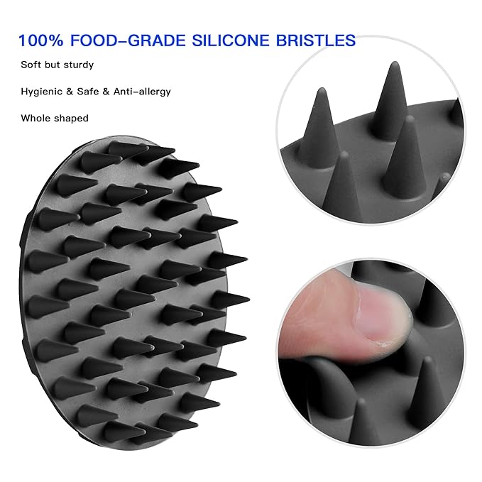 INNERNEED Scalp Care Massager Shampoo Brush, Wet & Dry Manual Head Scrubber Hair Washing, Soft Silicone Bristles, for Hair Growth, Dandruff Removal, Comfortable for All Hair Types (Black)-Velvo Beauty