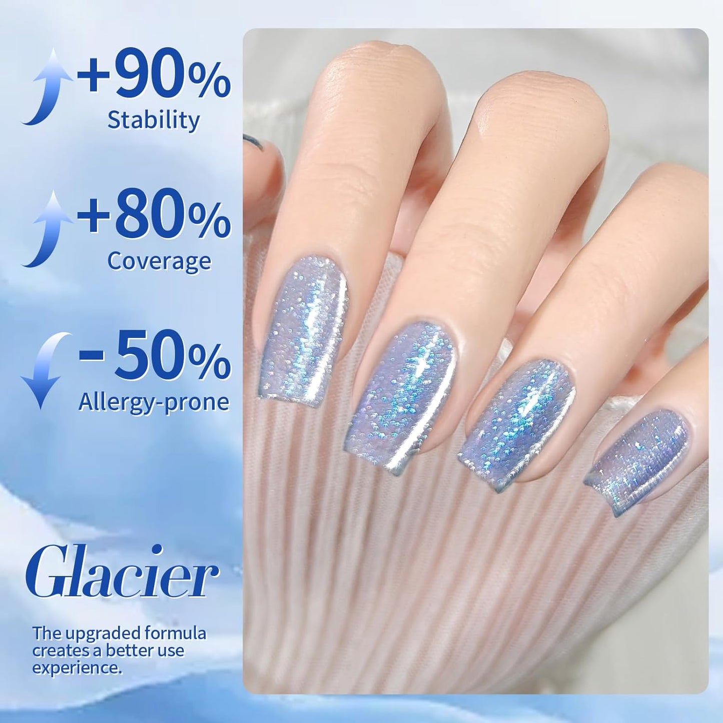 BORN PRETTY Cat Magnetic Eye Gel Nail Polish Light Blue Holographic Glitter Gel Polish Glass Magnetic Gel Gift 15ML-Velvo Beauty