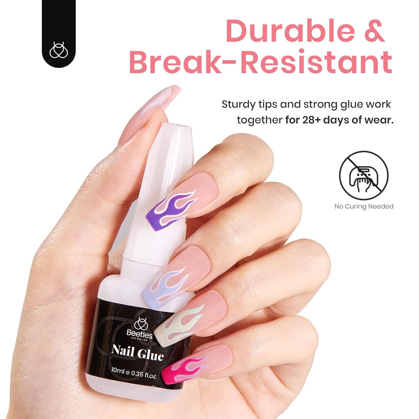 Beetles Gel Nail Tips Kit Etch-X, Square Medium, 288Pcs 12 Sizes, with 10mL Nail Glue, Pre-Etched Half Matte Half Cover Soft Acrylic False Nail Kit for Home DIY Salon Art Fall Press on Nail Extension-Velvo Beauty