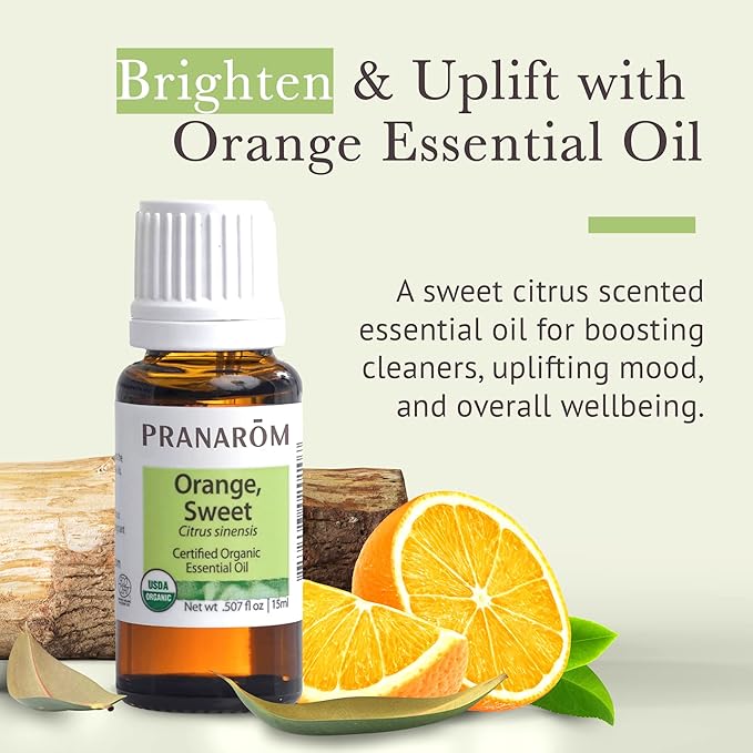 Pranarom USDA Certified Organic Sweet Orange Essential Oil (15ml), 100% Pure Undiluted Therapeutic Grade from Mexico for Aromatherapy, Diffuser, Citrus Scent, Soothing, DIY Cleaning-Velvo Beauty