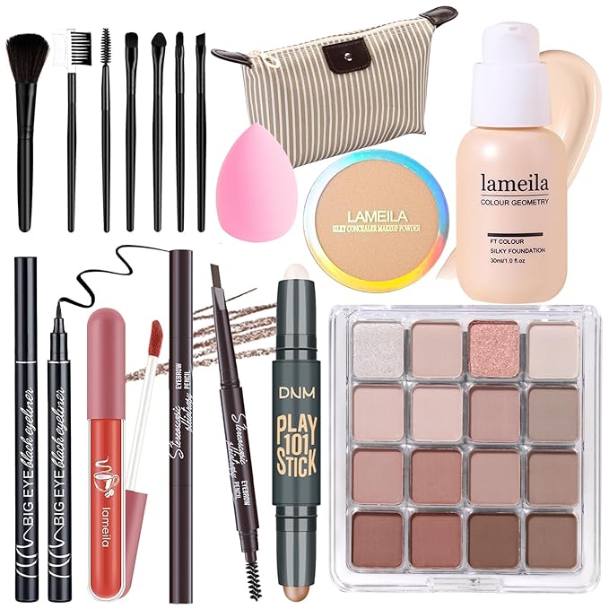 Makeup Set Full Kit for Girls Teens Women, Makeup Present Set, Includes Eyeshadow, Foundation, Blusher, Eyebrow Pencil, Mascara, Eyeliner, Brushes, Lip Gloss, Sponge, Cosmetic Bag-Velvo Beauty