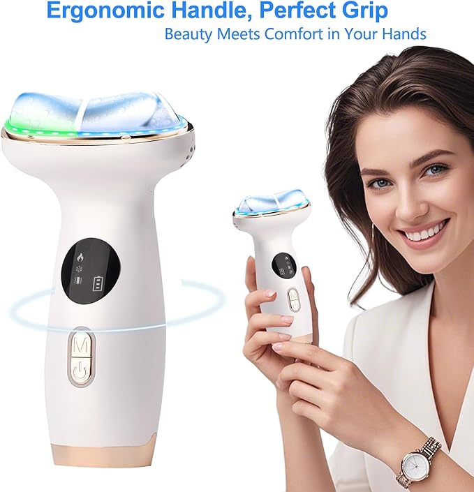 Cold Heat Facial Massager Red Light Therapy for Face Neck Eye Lifting Firming Depuffing,7-in-1 LED Facial Sculptor Skin Care,Cooling Electric gua sha Lift Device Reduce Forehead Frown Smile Line-Velvo Beauty